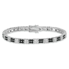 Sterling Silver Rhodium-plated 7in Black/White CZ Tennis Bracelet