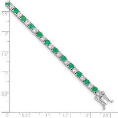 Sterling Silver Rhodium-plated Emerald & White Topaz Tennis Bracelet