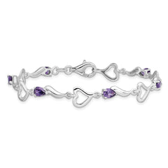 Sterling Silver Rhodium-plated Amethyst Polished Fancy Heart Bracelet
