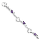 Sterling Silver Rhodium-plated Amethyst Polished Fancy Heart Bracelet