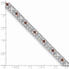 Sterling Silver Rhodium-plated Garnet Diamond Bracelet