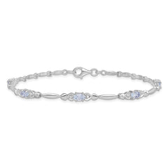 Sterling Silver Rhodium-plated Aquamarine and Diamond Bracelet