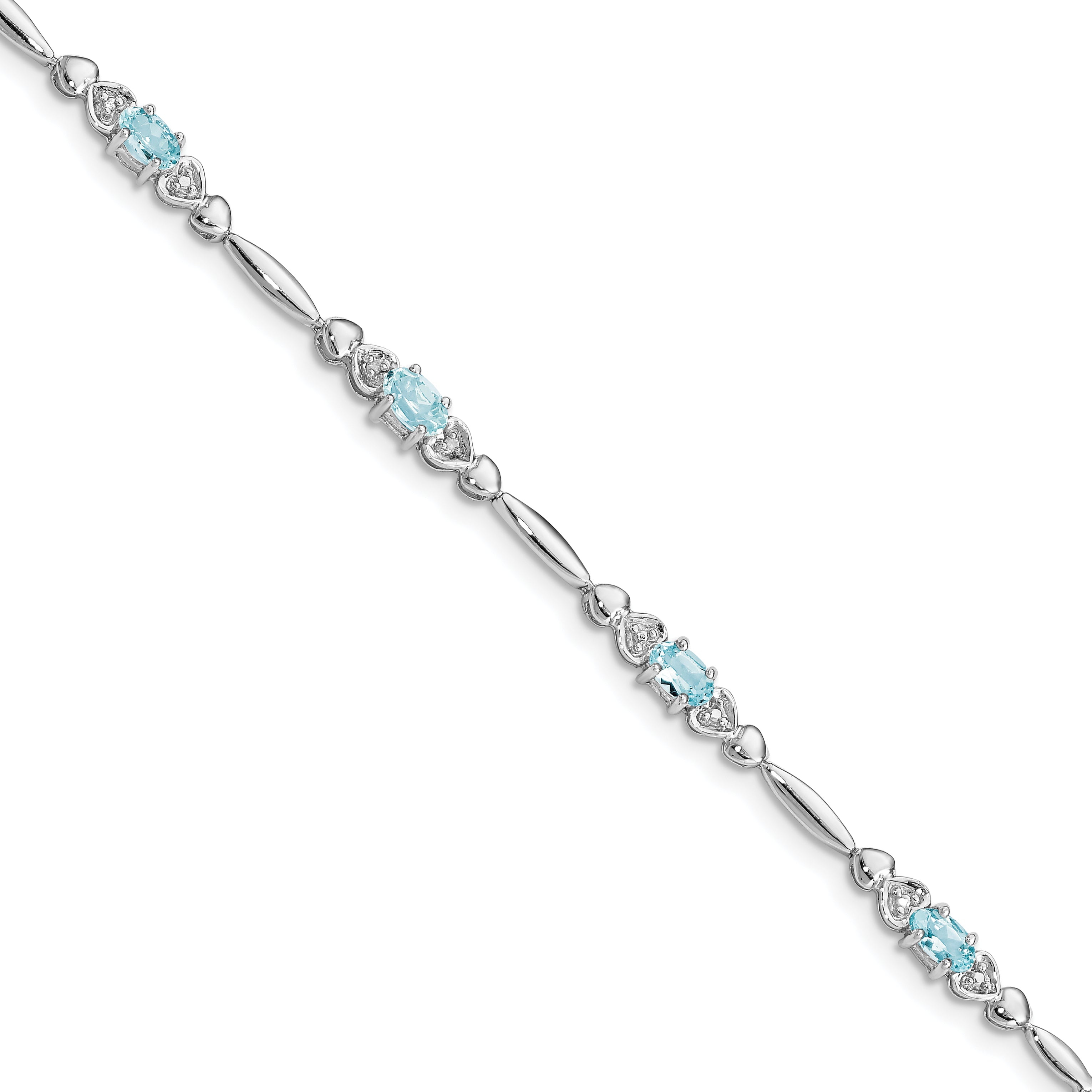 Sterling Silver Rhodium-plated Aquamarine and Diamond Bracelet