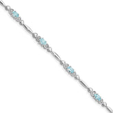 Sterling Silver Rhodium-plated Aquamarine and Diamond Bracelet