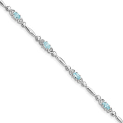 Sterling Silver Rhodium-plated Aquamarine and Diamond Bracelet