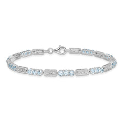 Sterling Silver Rhodium-plated Aquamarine and Diamond Bracelet