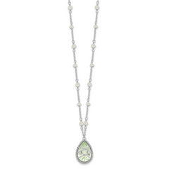 Sterling Silver Green Quartz & Moonstone Necklace with Rhodium Finish