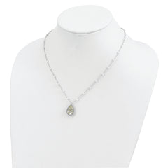 Sterling Silver Green Quartz & Moonstone Necklace with Rhodium Finish