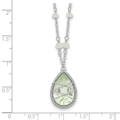 Sterling Silver Green Quartz & Moonstone Necklace with Rhodium Finish