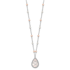 Sterling Silver Rose Quartz & Pearl Necklace with Rhodium Polished Finish