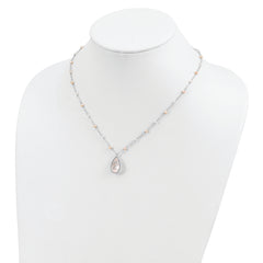 Sterling Silver Rose Quartz & Pearl Necklace with Rhodium Polished Finish