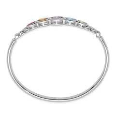 Sophia Jewelers Sterling Silver Multi-Gemstone Bangle with Polished Rhodium Finish