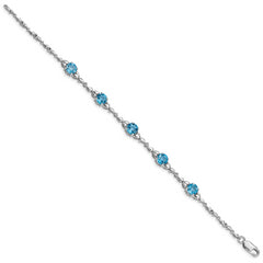 Sterling Silver Rhodium-plated Lt. Swiss Blue Topaz & Diamond Bracelet