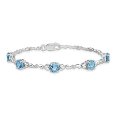 Sterling Silver Rhodium-plated Lt. Swiss Blue Topaz & Diamond Bracelet
