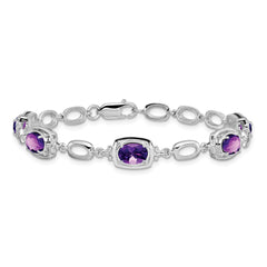 Sterling Silver Rhodium-plated Amethyst Link Bracelet