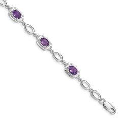 Sterling Silver Rhodium-plated Amethyst Link Bracelet