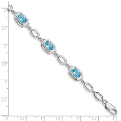 Sterling Silver Rhodium-plated Light Swiss Blue Topaz Link Bracelet