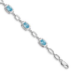 Sterling Silver Rhodium-plated Light Swiss Blue Topaz Link Bracelet