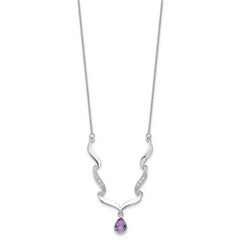 Sterling Silver Amethyst & Topaz Necklace with Polished Rhodium Finish