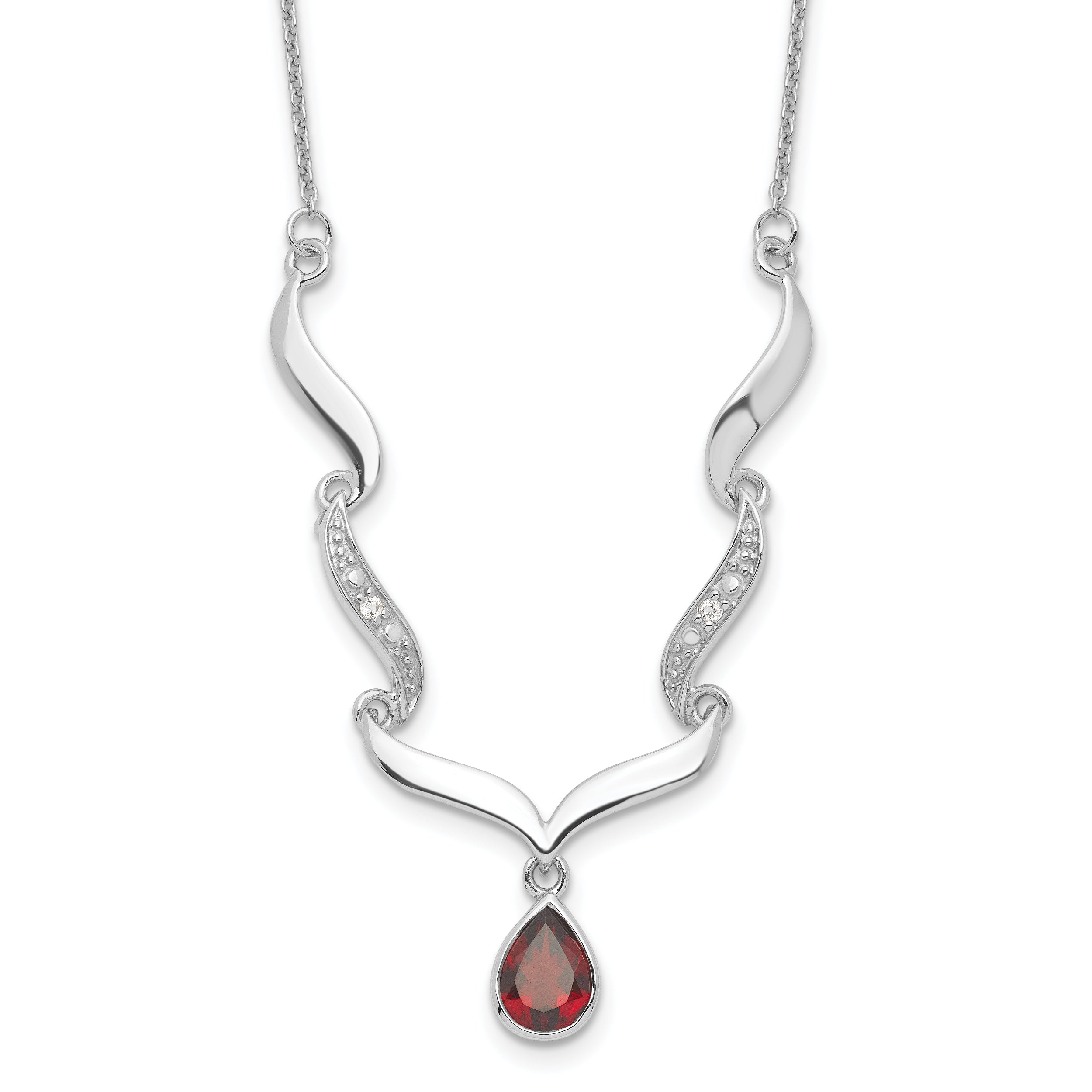 Sterling Silver Rhodium-plated w/Garnet & White Topaz w/2in. ext. Necklace