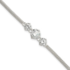 Sterling Silver CZ 7.5in 3-stone Bracelet