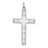 Sterling Silver Rhodium-plated Laser Designed Cross Pendant