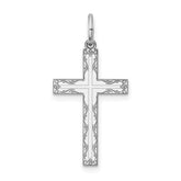 Sterling Silver Rhodium-plated Laser Designed Cross Pendant