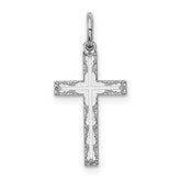 Sterling Silver Rhodium-plated Laser Designed Cross Charm