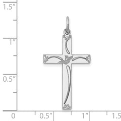 Sterling Silver Rhodium-plated Laser Designed Cross Pendant