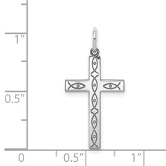 Sterling Silver Rhodium-plated Laser Designed Cross Pendant