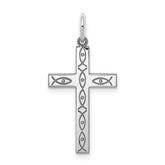 Sterling Silver Rhodium-plated Laser Designed Cross Pendant