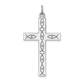 Sterling Silver Rhodium-plated Laser Designed Cross Pendant