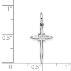 Sterling Silver Rhodium-plated Laser Designed Cross Charm