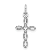 Sterling Silver Rhodium-plated Laser Designed Cross Charm