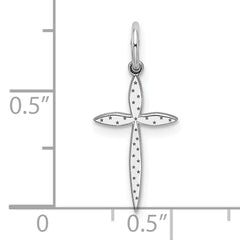 Sterling Silver Rhodium-plated Laser Designed Cross Charm