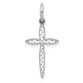 Sterling Silver Rhodium-plated Laser Designed Cross Charm