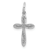 Sterling Silver Rhodium-plated Laser Designed Cross Charm