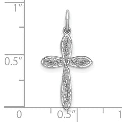 Sterling Silver Rhodium-plated Laser Designed Cross Pendant