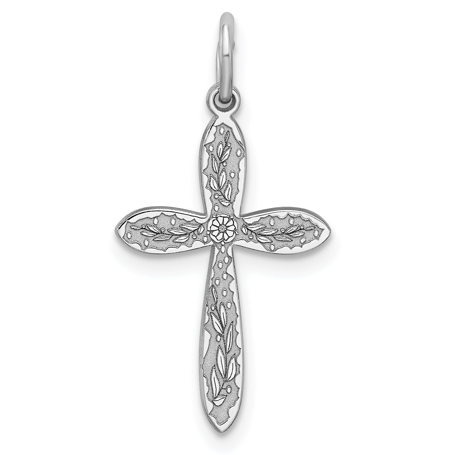Sterling Silver Rhodium-plated Laser Designed Cross Pendant