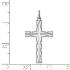 Sterling Silver Rhodium-plated Laser Designed Cross Pendant