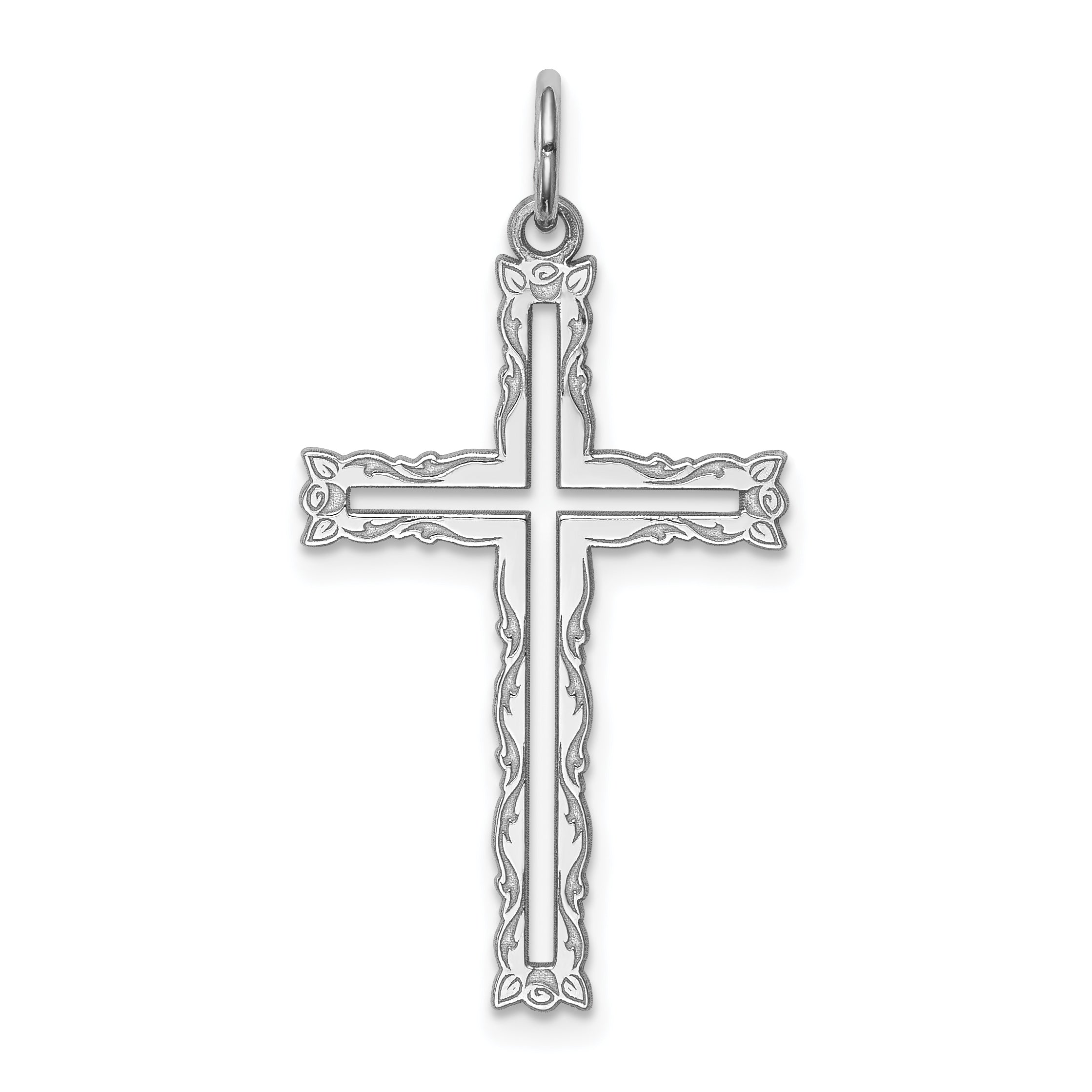 Sterling Silver Rhodium-plated Laser Designed Cross Pendant