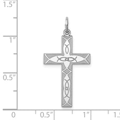 Sterling Silver Rhodium-plated Laser Designed Cross Pendant