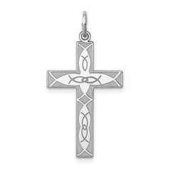 Sterling Silver Rhodium-plated Laser Designed Cross Pendant