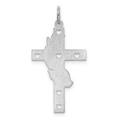 Sterling Silver Rhodium-plated Laser Designed Cross Pendant