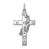 Sterling Silver Rhodium-plated Laser Designed Cross Pendant