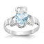14k White Gold March CZ Birthstone Claddagh Ring