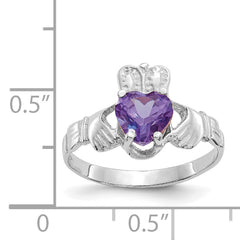 14k White Gold June CZ Birthstone Claddagh Ring