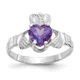 14k White Gold June CZ Birthstone Claddagh Ring