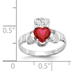14k White Gold July CZ Birthstone Claddagh Ring