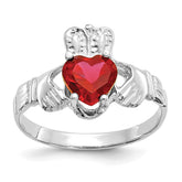 14k White Gold July CZ Birthstone Claddagh Ring
